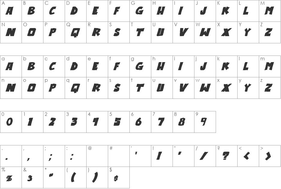 outlander font character map preview