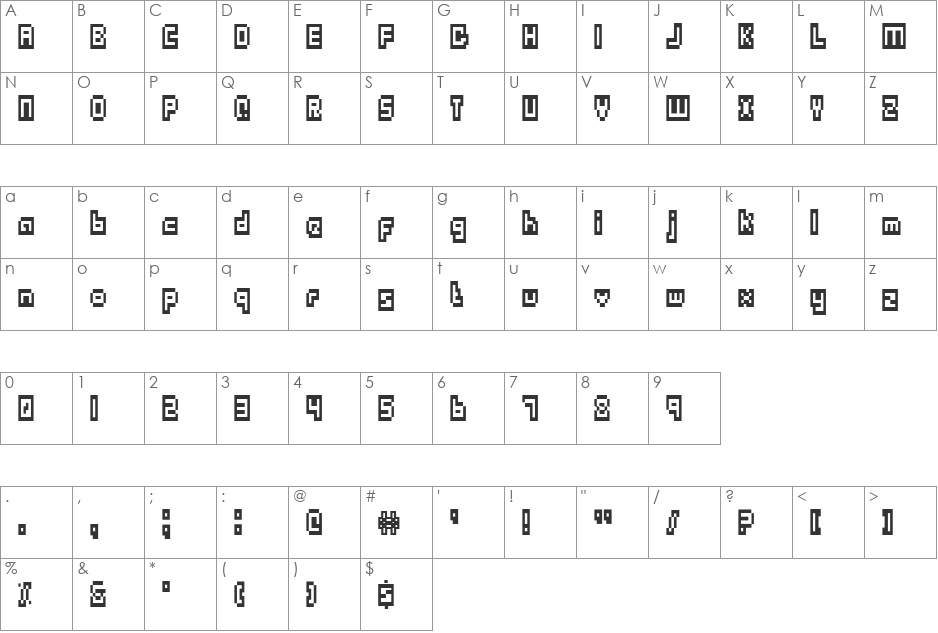 Outlands Truetype font character map preview