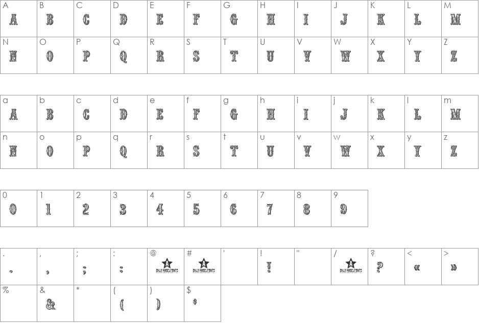 Outlaw  font character map preview