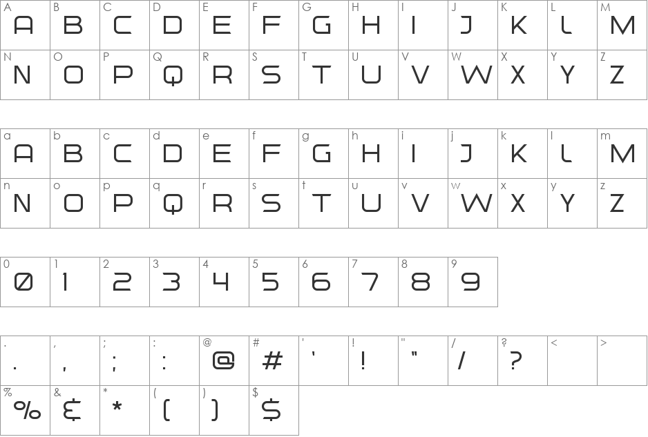 Outlier font character map preview