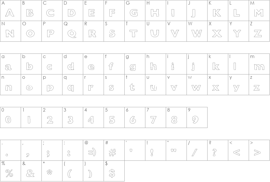 Outline font character map preview