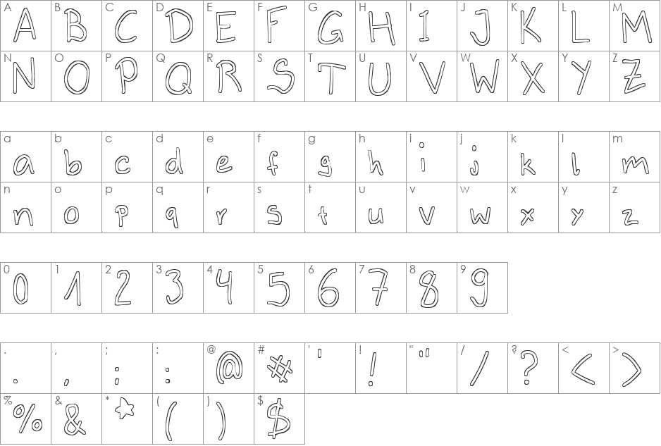 Outlines font character map preview