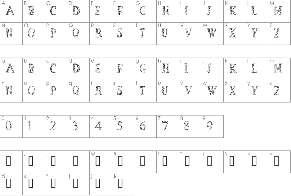 OutOfAfrica font character map preview