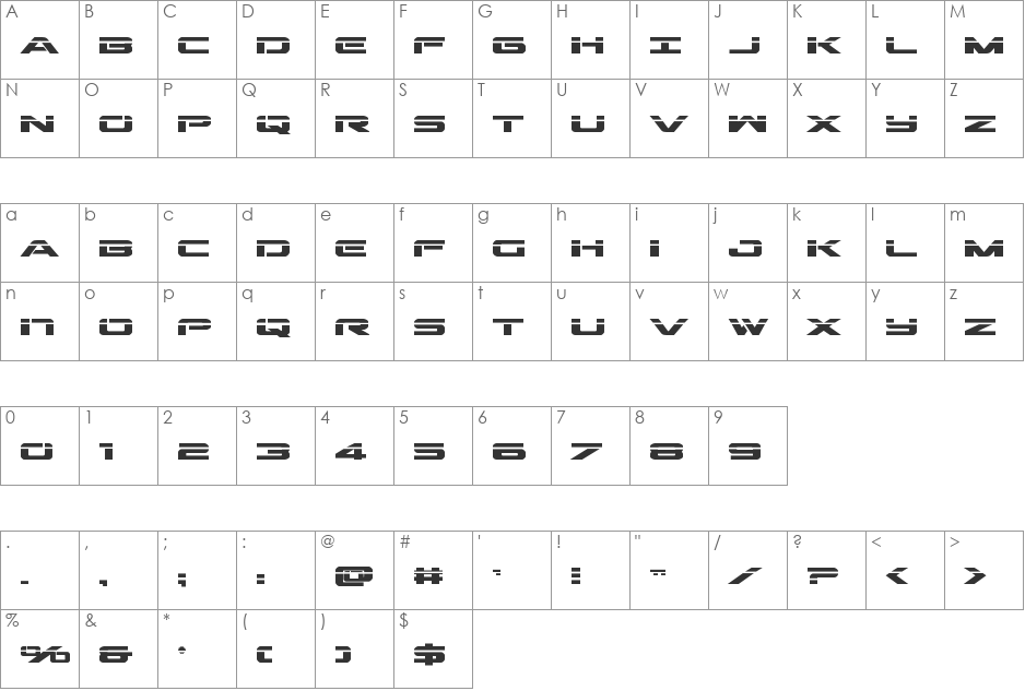 Outrider Laser Bold font character map preview