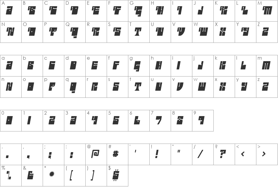 Outright font character map preview