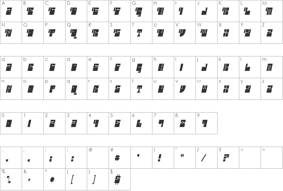 Outright Televism font character map preview