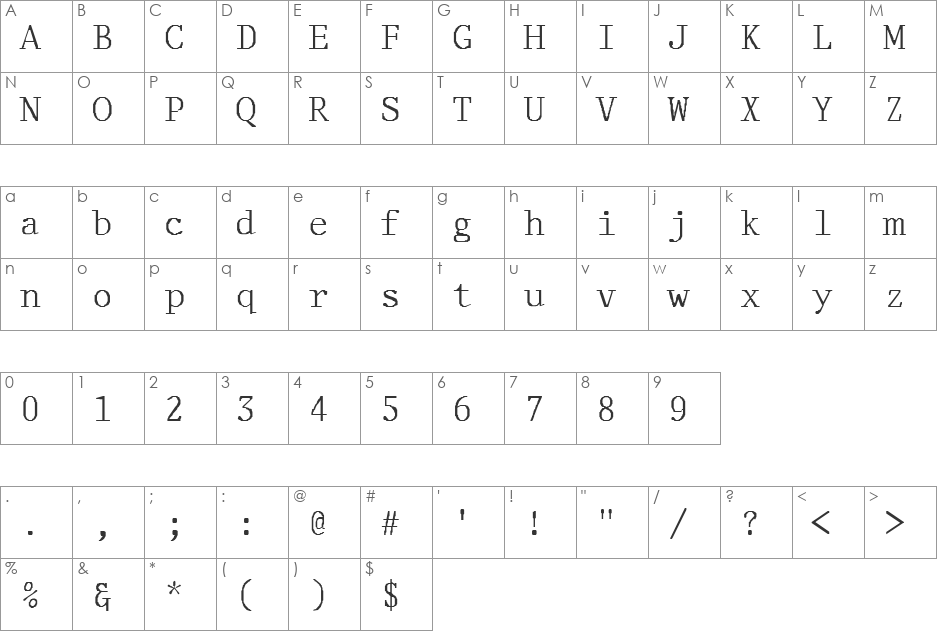 Outsider font character map preview