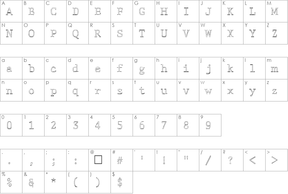 OutsiderOpen font character map preview