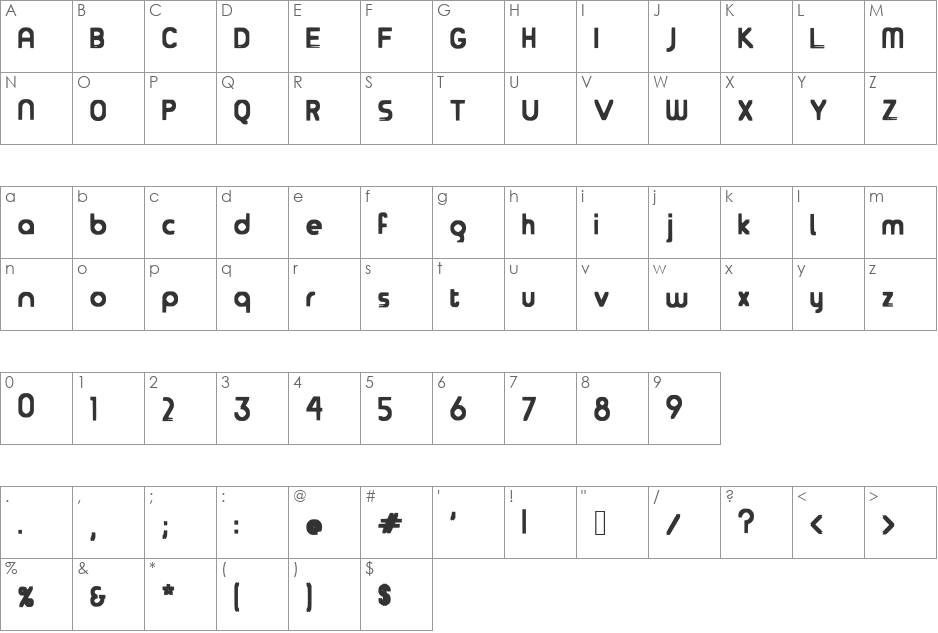 Over Sea font character map preview