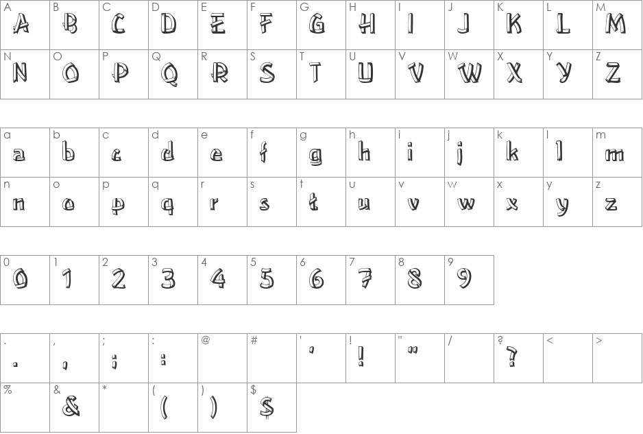 Over Taken font character map preview