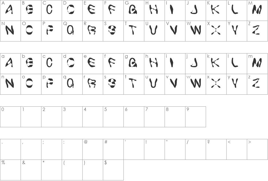 Overactive Bladder font character map preview