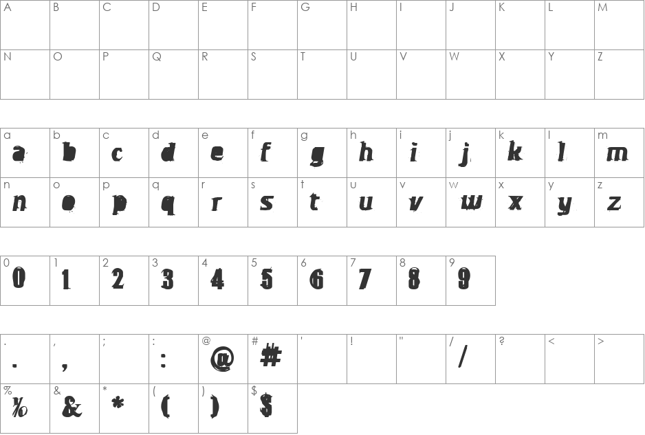 OverBored font character map preview