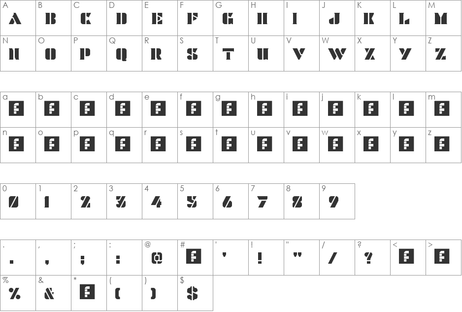 Overfeed font character map preview