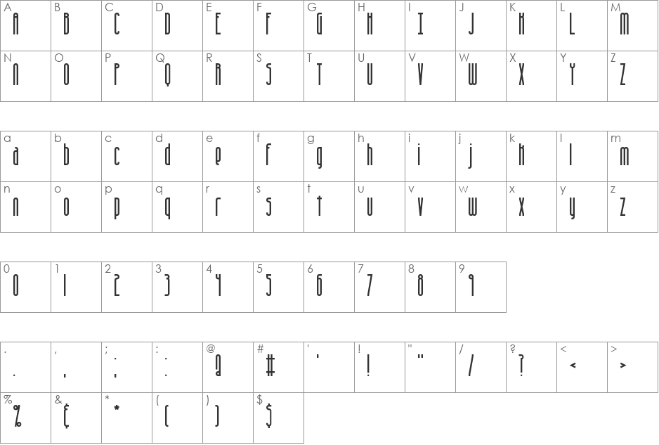 Overhead BRK font character map preview