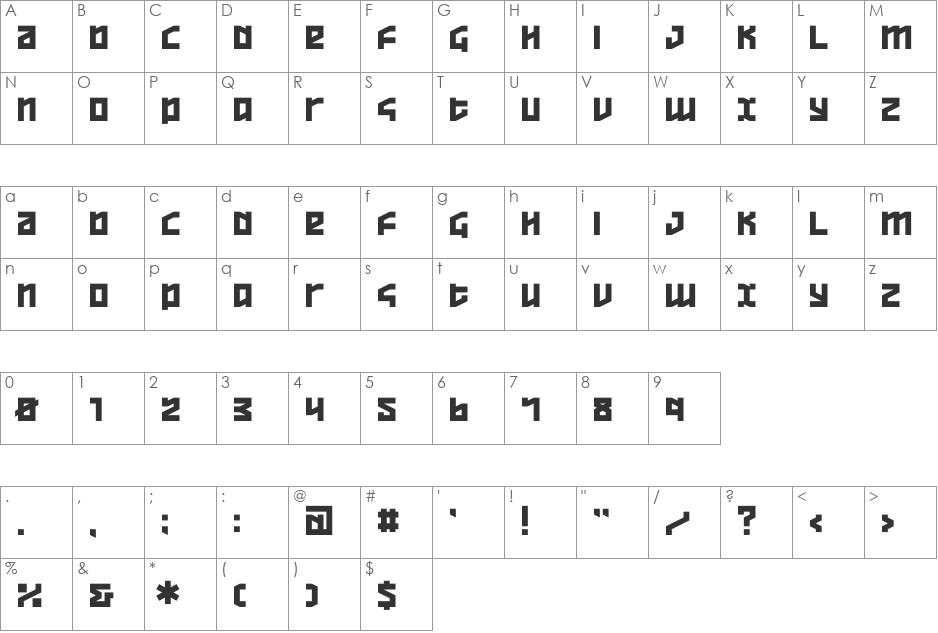 Overheads font character map preview