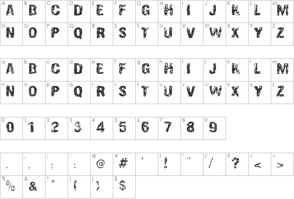 Overprint DSG font character map preview