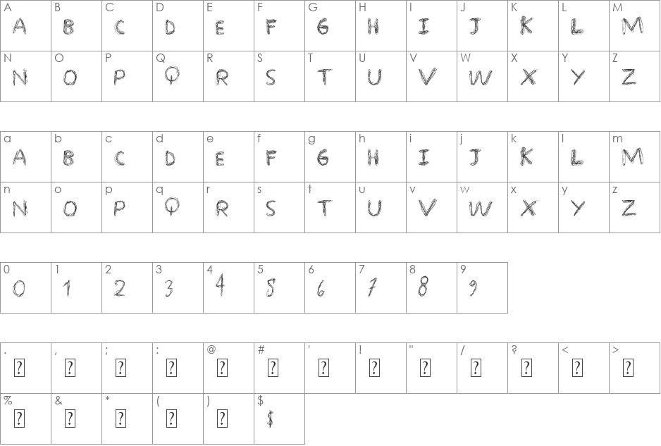 OverScribble font character map preview