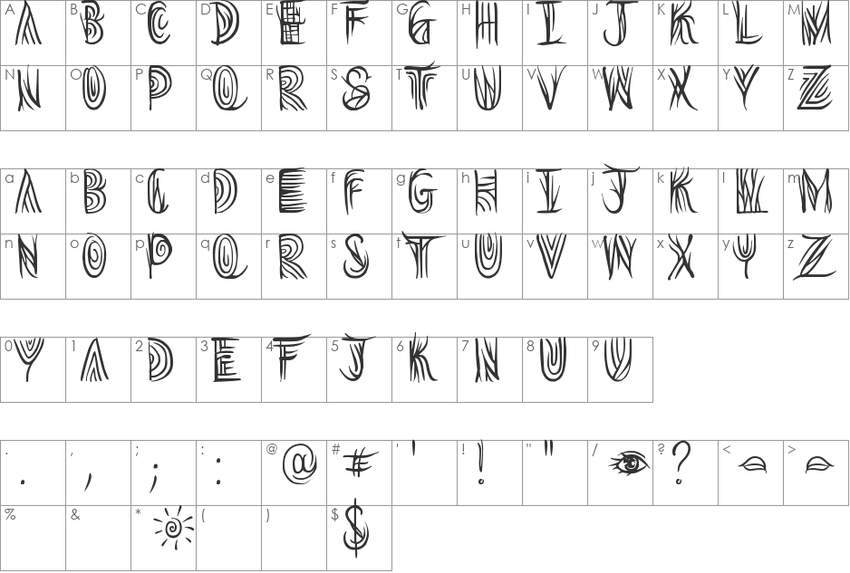 Overthink Demo font character map preview