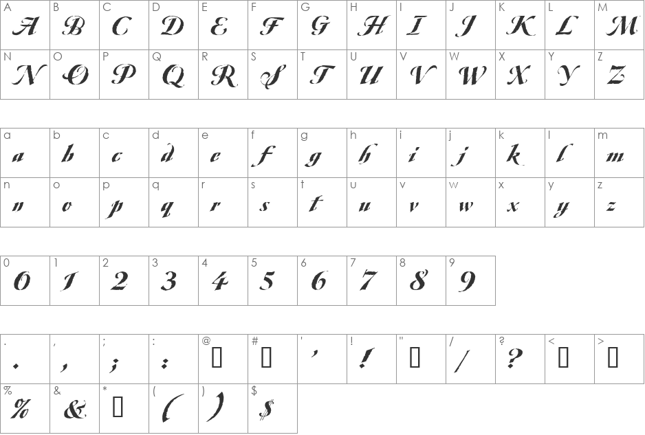 Ovidius font character map preview