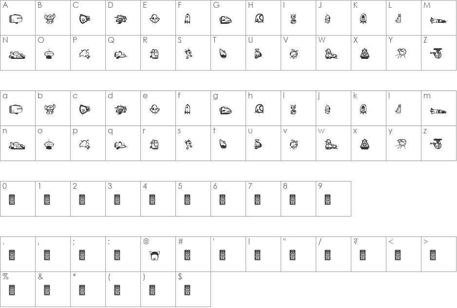 ovni font character map preview