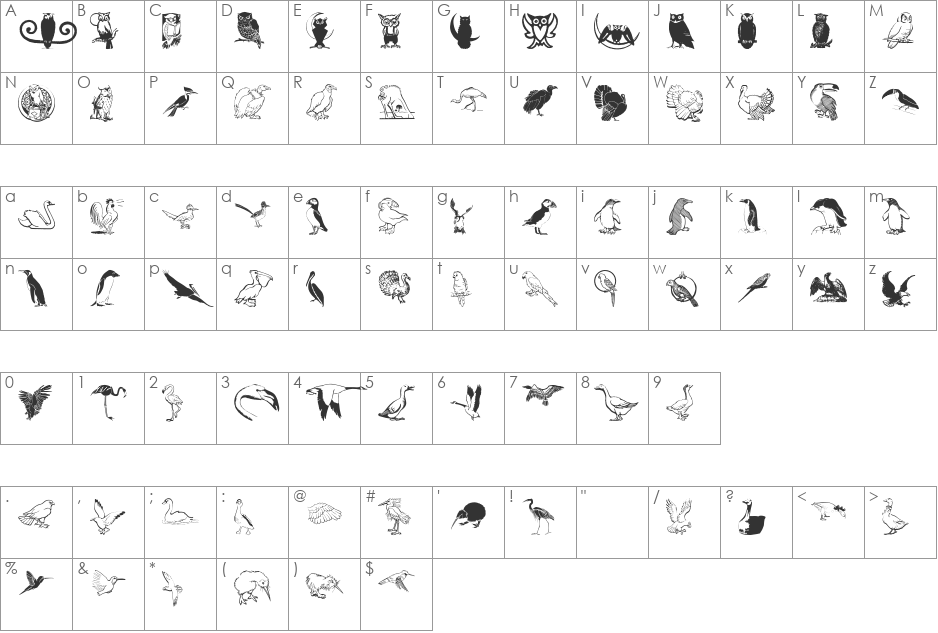 OwlsAndMore font character map preview