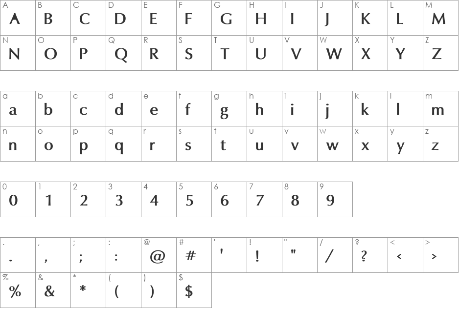 Oxford Bold font character map preview