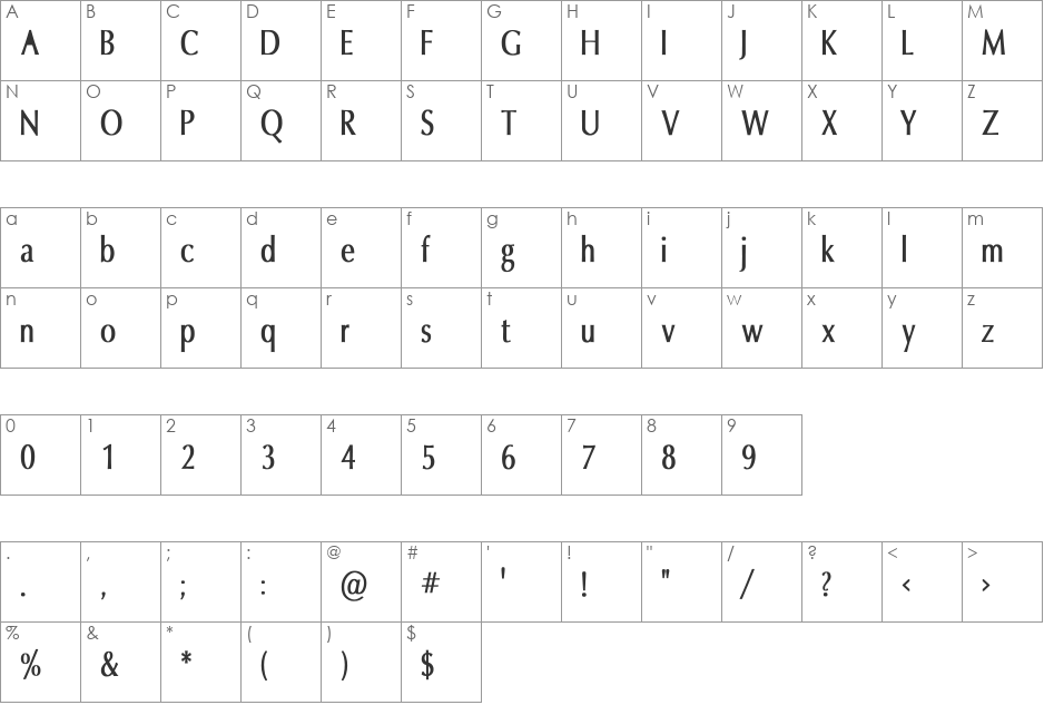 Oxford Cn Bold font character map preview