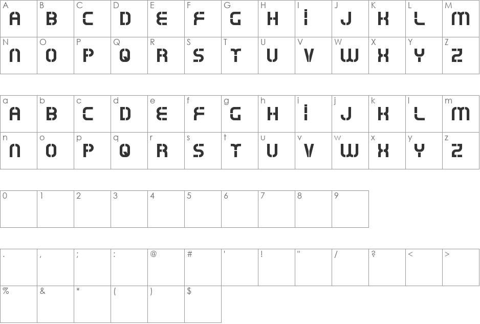 Oxin  font character map preview
