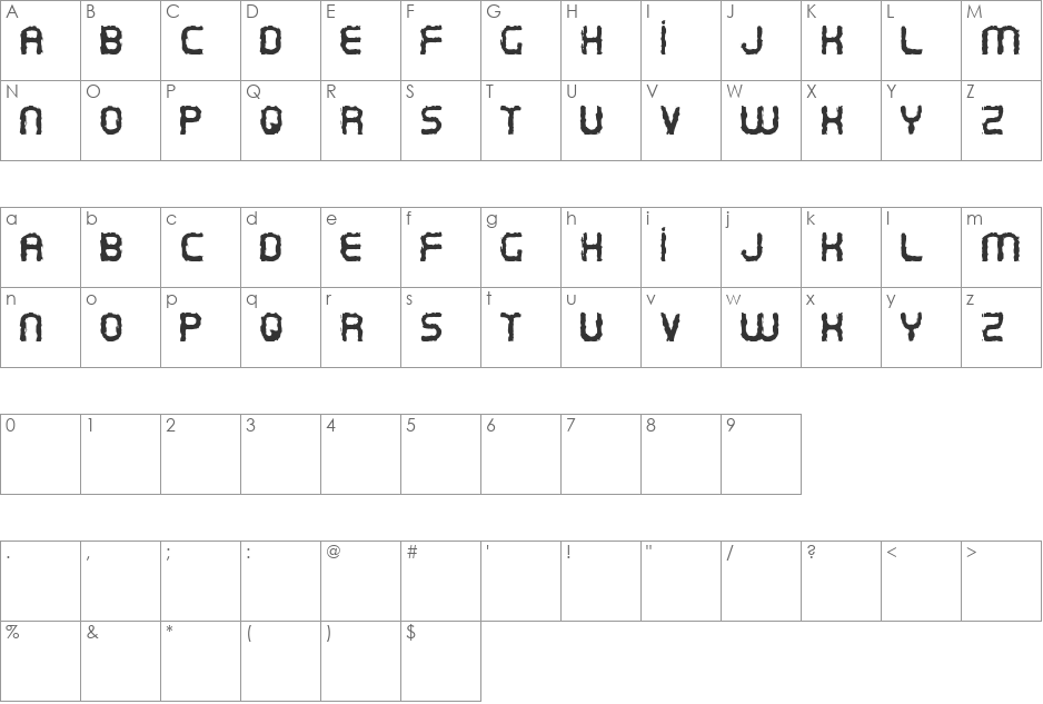 Oxin  font character map preview