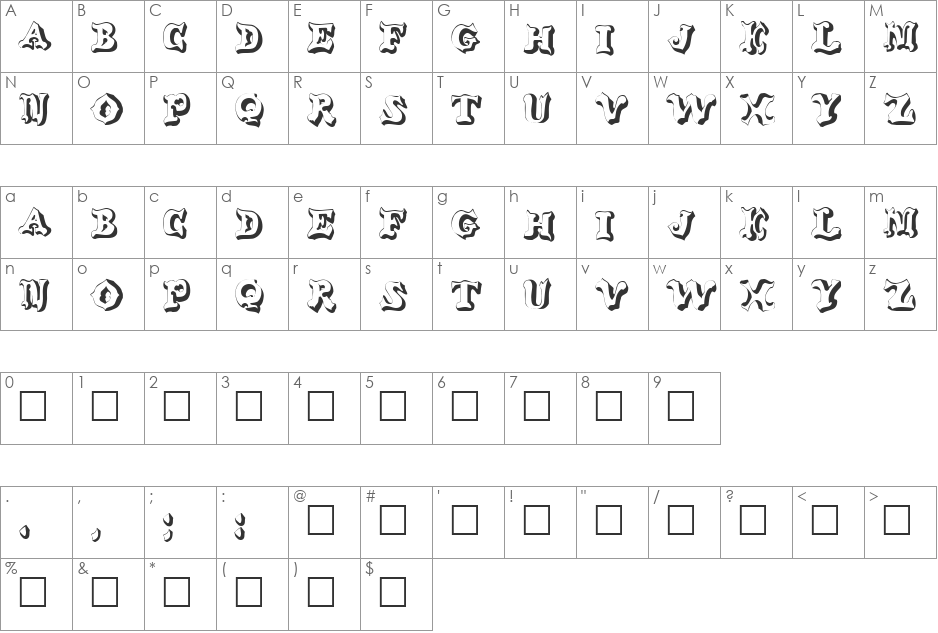 OxNard font character map preview