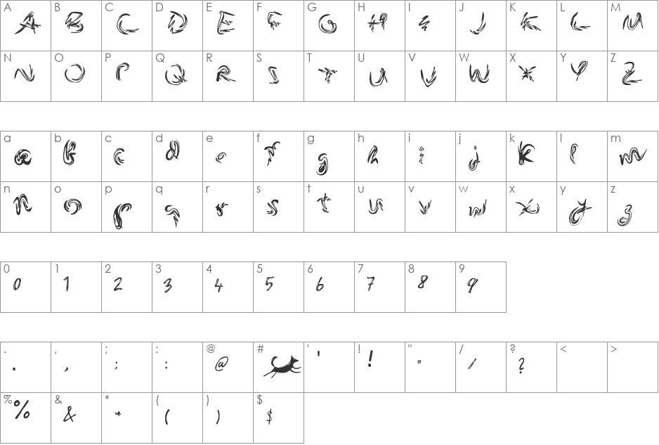 oxwildFox font character map preview