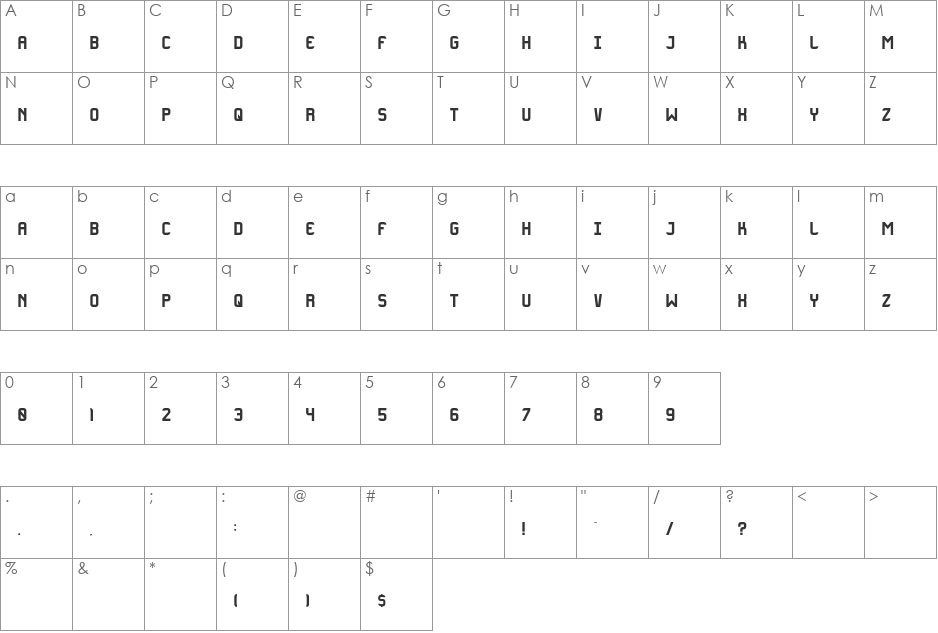 Oxygen font character map preview