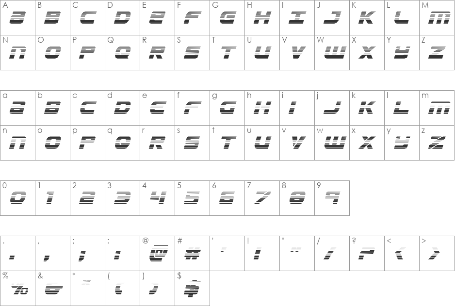 Ozda Gradient Italic font character map preview