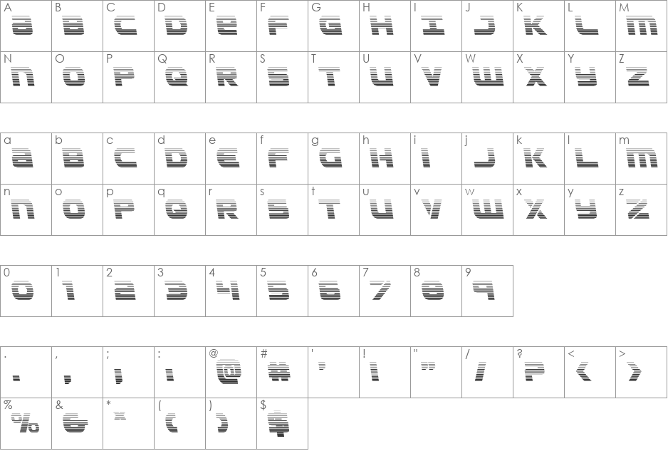 Ozda Gradient Leftalic font character map preview