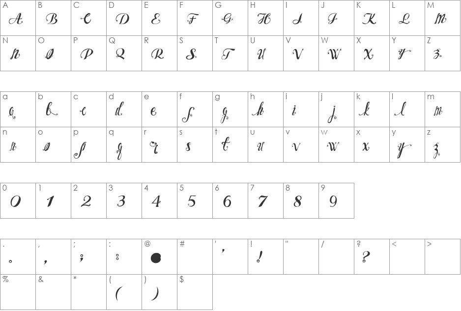 OZH font character map preview