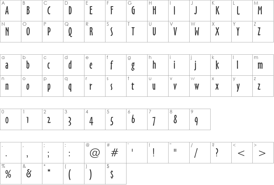 OzHandicraft BT font character map preview