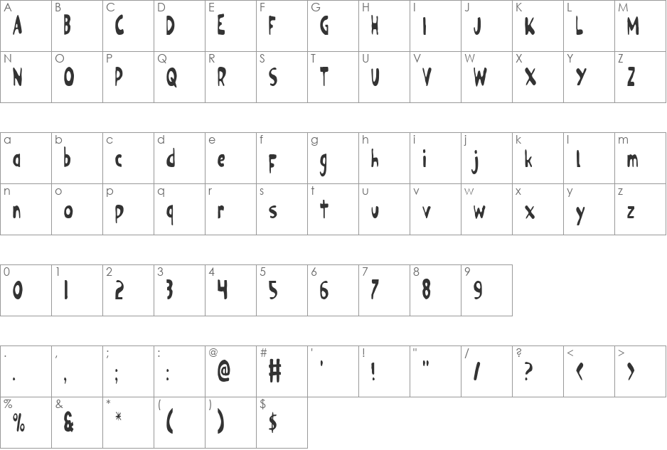 Ozymandias Condensed font character map preview