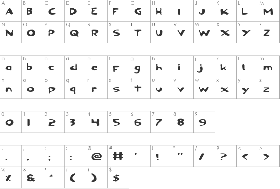 Ozymandias Expanded font character map preview