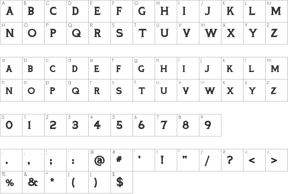 Ozymandias Solid WBW font character map preview
