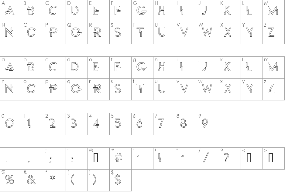 P Funked Hollow font character map preview