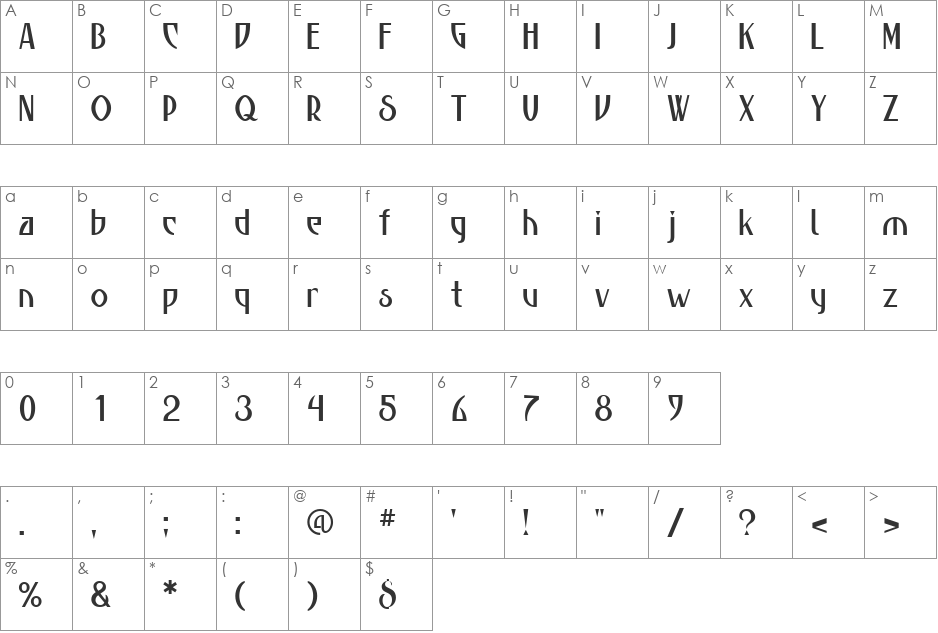 P22 Escher font character map preview