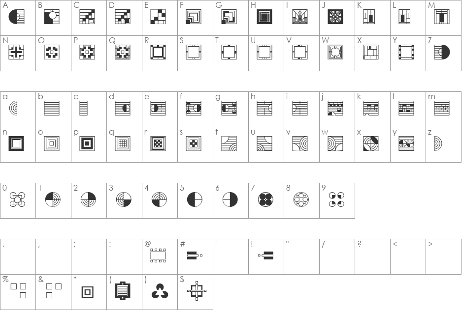 P22 FLLW Exhibition Extras font character map preview