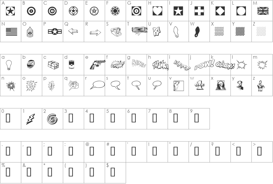 P22 Pop Art font character map preview