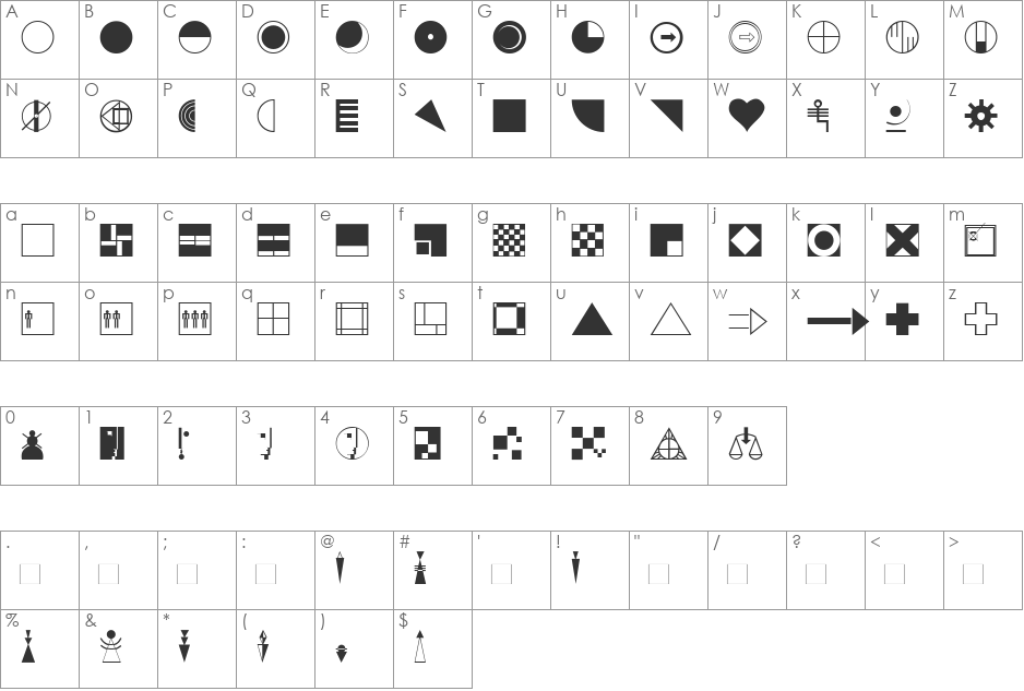 P22Bauhaus-Extras font character map preview