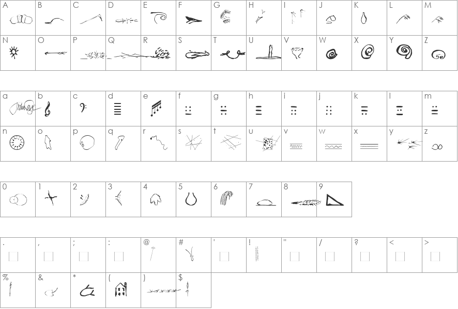 P22CageExtras font character map preview