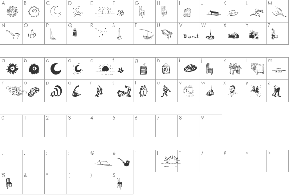 P22Vincent font character map preview