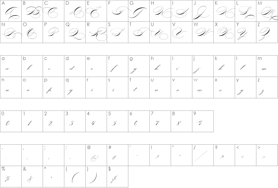 P22ZanerFour font character map preview