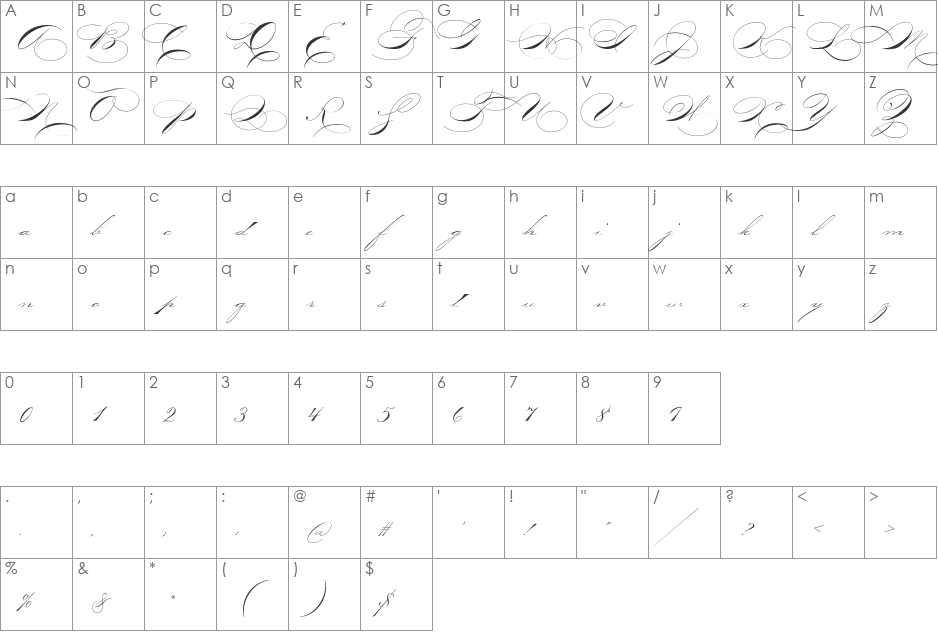 P22ZanerThree font character map preview