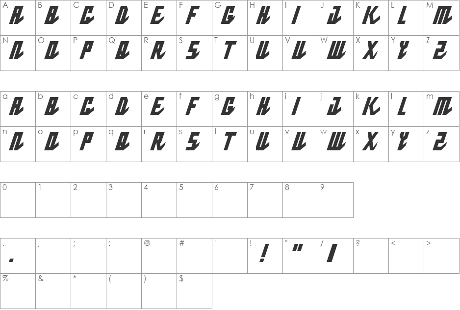 Pablo Narrow font character map preview