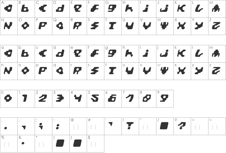 Paccer font character map preview